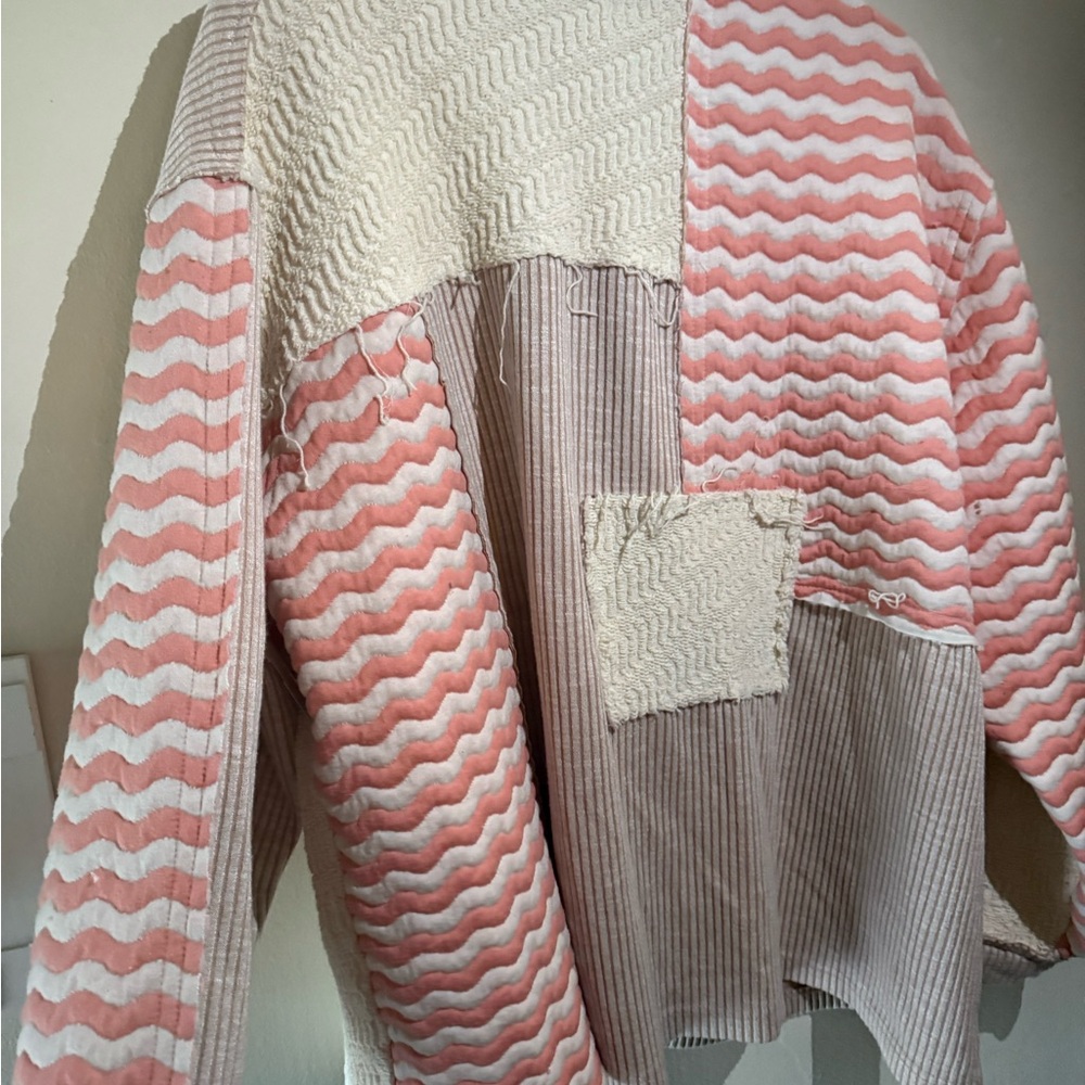 Pol Patchwork Button-Up Sweater - Cream And Pink - image 5